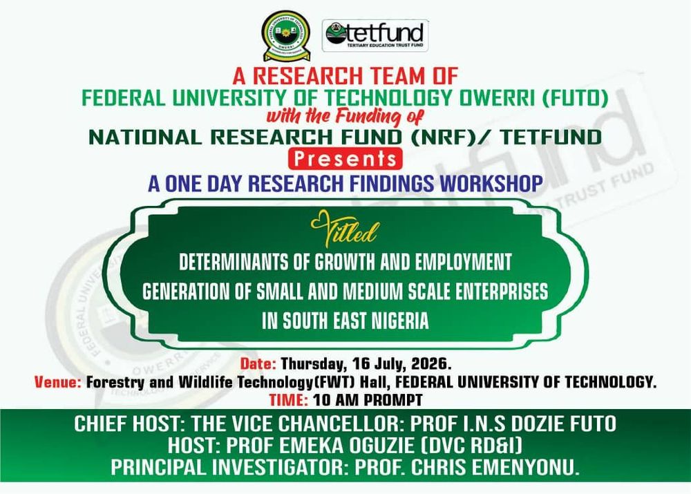 One Day Research Findings Workshop: Determinants of Growth and Employment Generation of Small and Medium Scale Enterprises in South East Nigeria