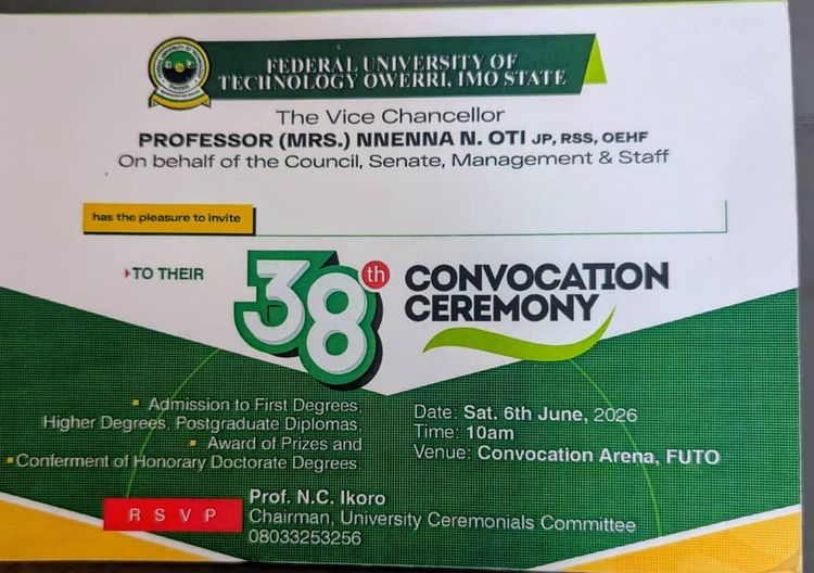 38th Convocation Ceremony of the Federal University of Technology, Owerri (FUTO)