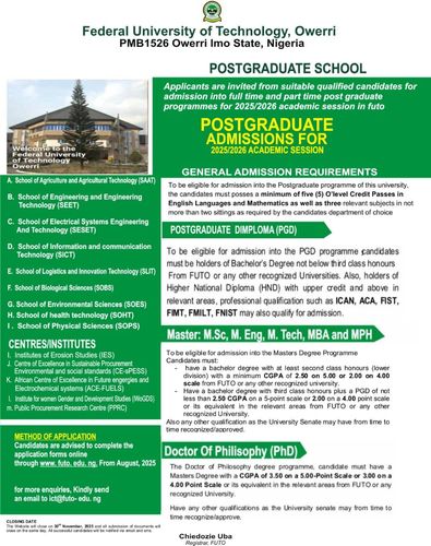 Postgraduate Admissions for 2025/2026 Academic Session