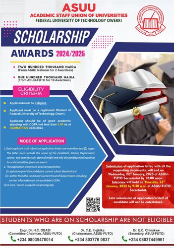 ACADEMIC STAFF UNION OF UNIVERSITIES (ASUU) SCHOLARSHIP AWARDS 2024/2025 