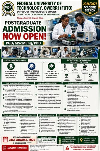 Postgraduate Admission Now Open – Biomedical Engineering | 2026/2027 Academic Session